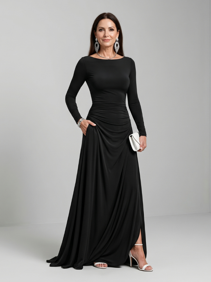 Trudy | Zwarte Maxi-jurk met Boothals