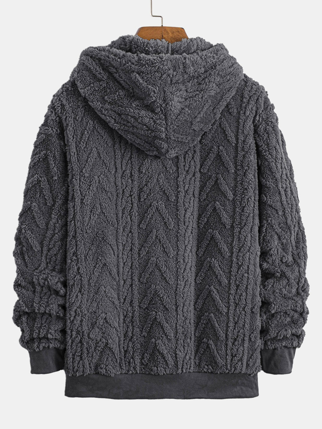Klaas | Teddyhoodie met geometrisch jacquarddessin en ritssluiting