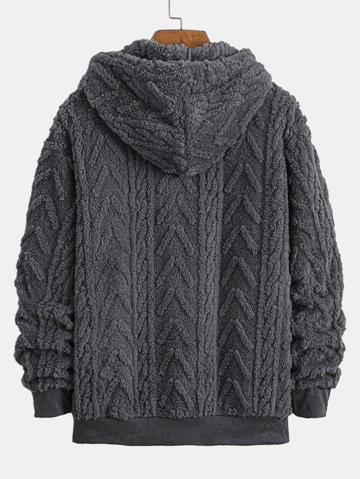 Klaas | Teddyhoodie met geometrisch jacquarddessin en ritssluiting