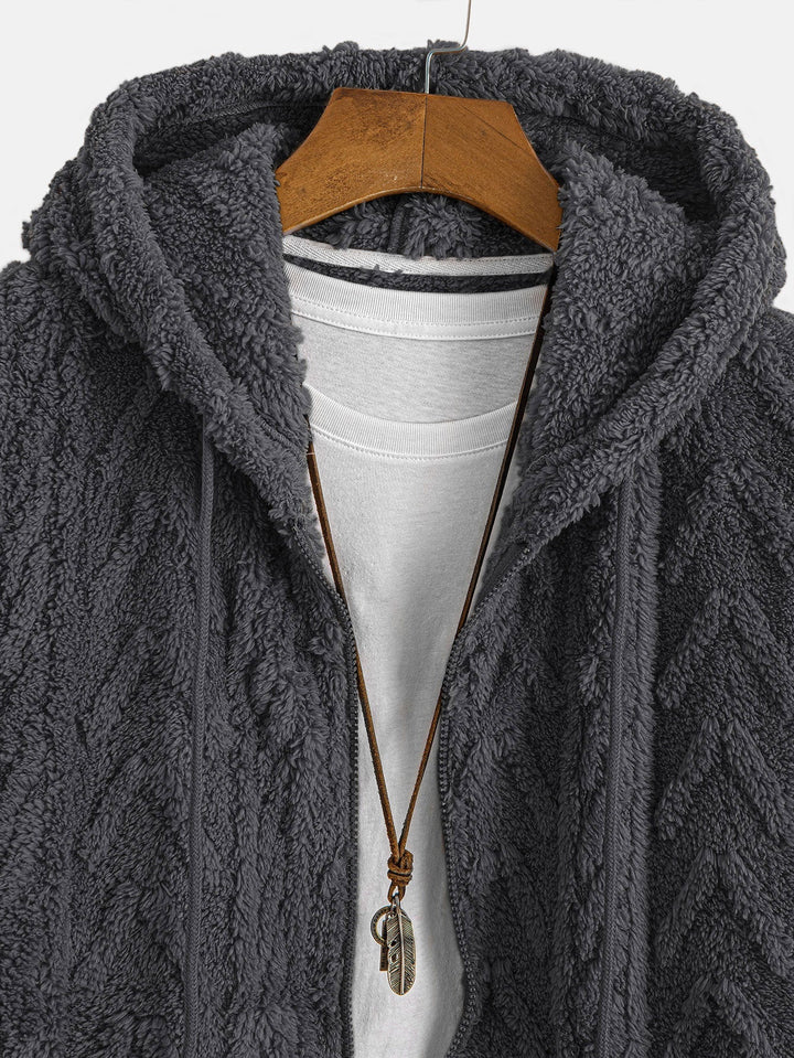 Klaas | Teddyhoodie met geometrisch jacquarddessin en ritssluiting