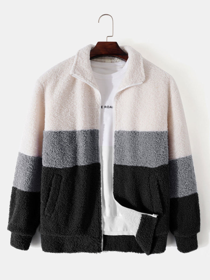 Casper | Teddyfleece jas met kleurblokken en rits