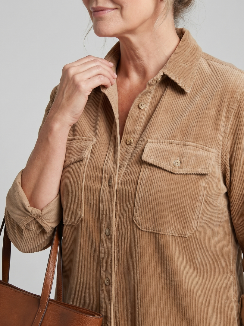 Marlies | Blousejurk in Camel met Ribstructuur