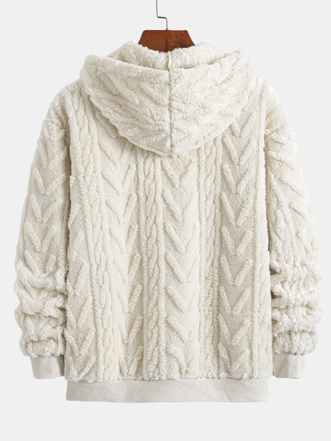 Klaas | Teddyhoodie met geometrisch jacquarddessin en ritssluiting