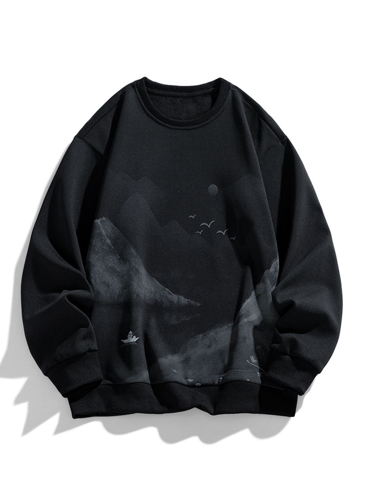 Valentijn | Sweater met inktlandschap en ronde hals