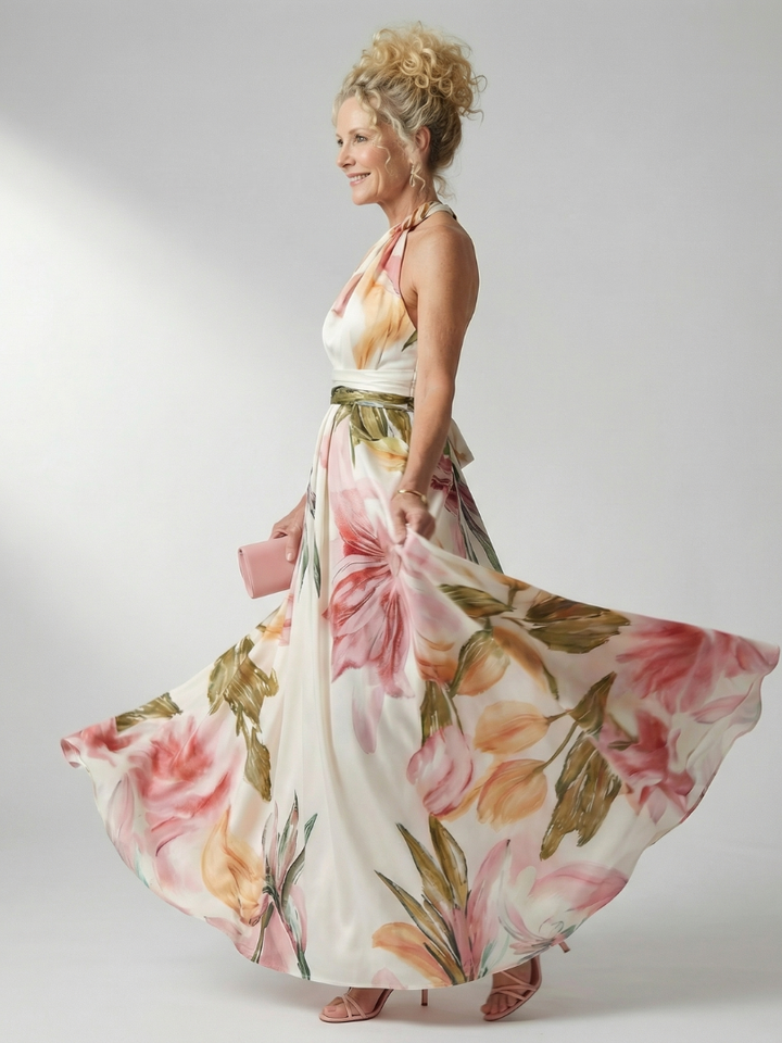 Anita | Maxi-jurk met Bloemenprint en Bindceintuur