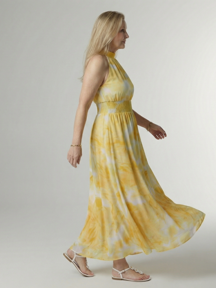 Esther | Maxi-jurk met Batikprint in Geel