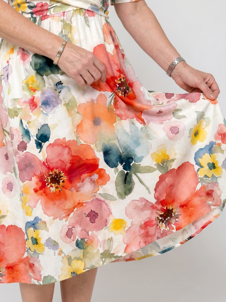 Gea | Midi-jurk met Aquarelbloemen
