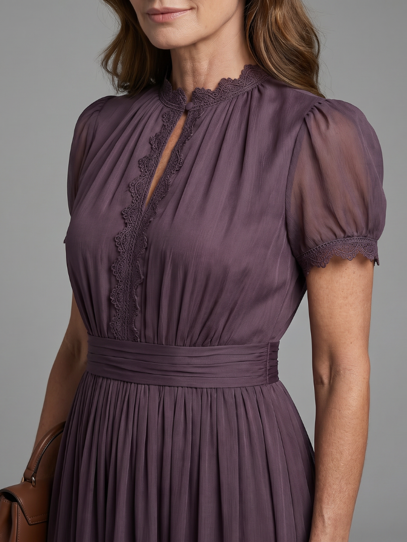 Denise | Maxi-jurk in Pruim met Pofmouwen