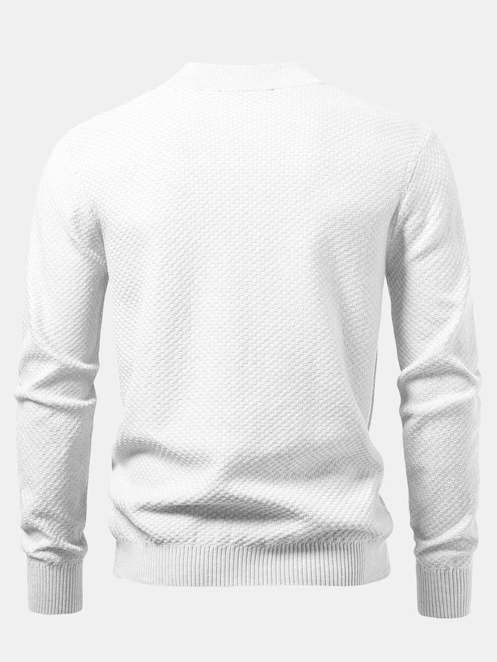 Checkerboard Textured Mock Neck Sweater