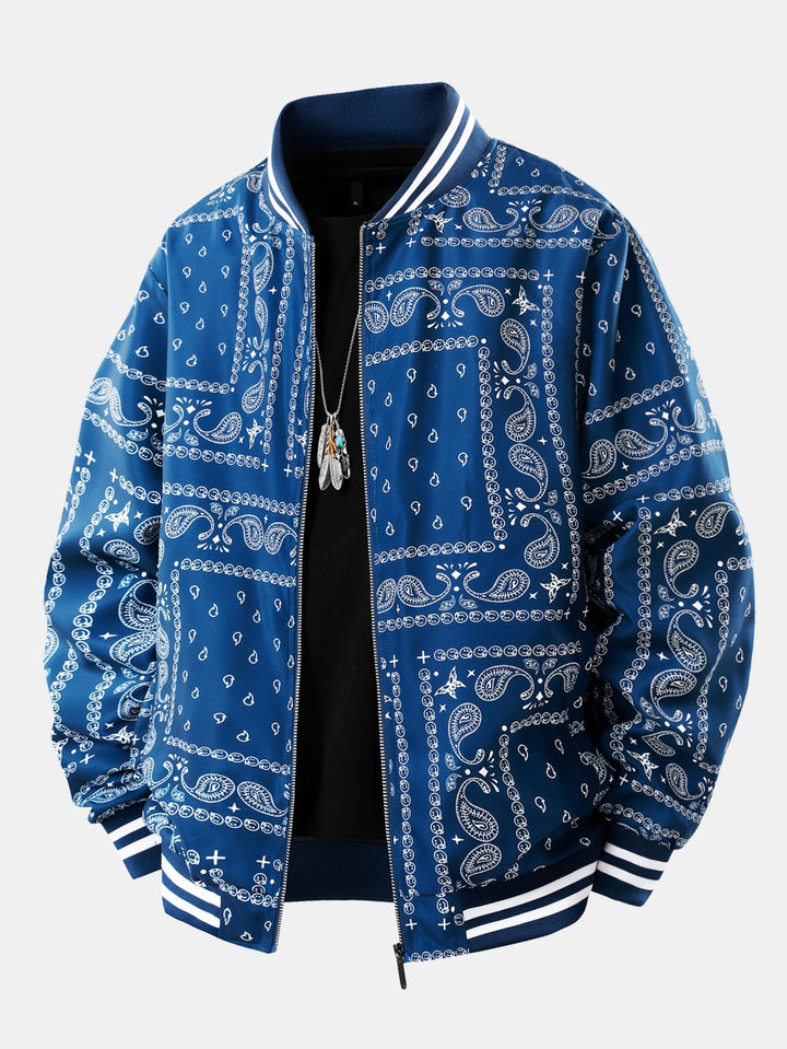 Boaz | Baseball jack met paisleyprint en staande kraag