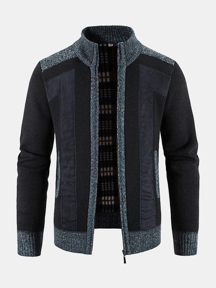Hein | Trui met rits en patchwork van imitatiesuède