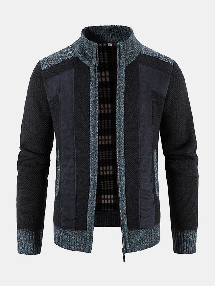 Hein | Trui met rits en patchwork van imitatiesuède