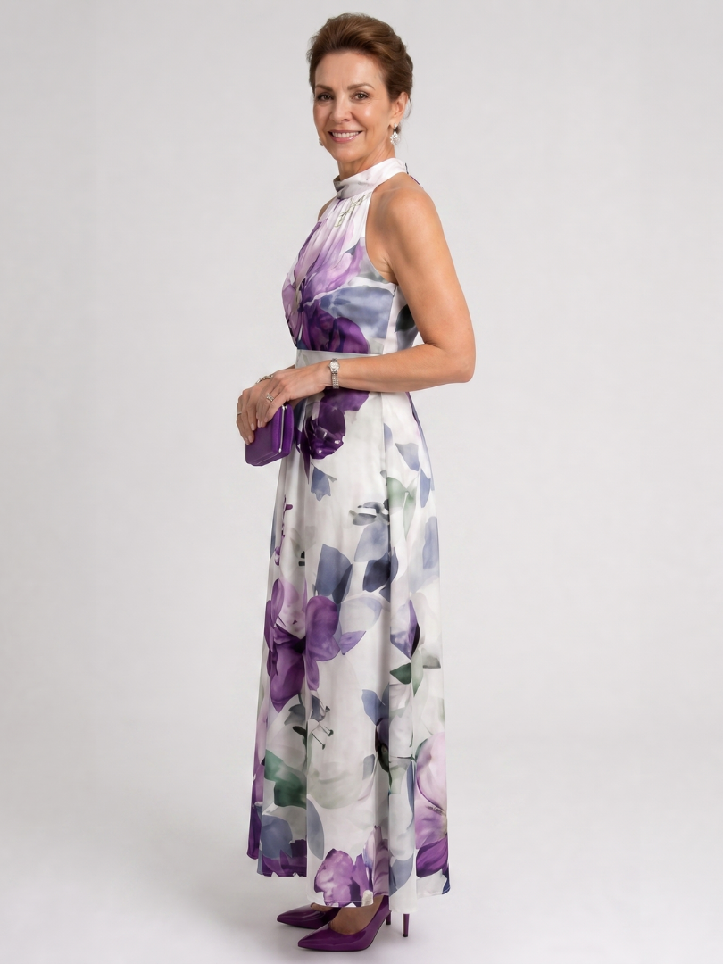 Janny | Midi-jurk met Bloemenprint in Paars