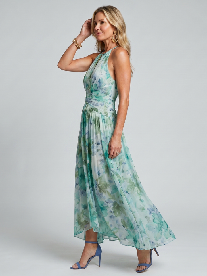 Judith | Midi-jurk met Aquarelbloemen in Mint