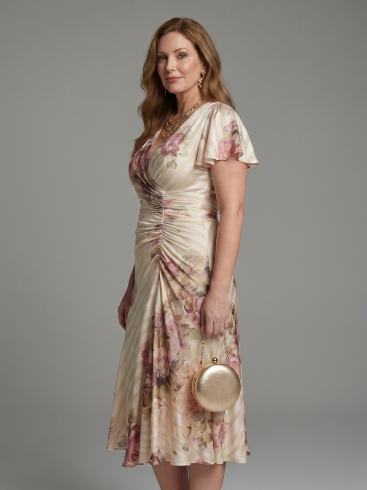 Lisette | Satijnen Midi-jurk met Bloemenprint