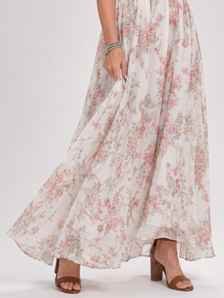 Manon | Midi-jurk met Strooibloemen op Crème