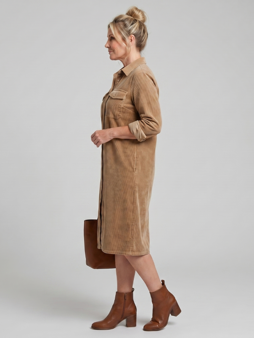 Marlies | Blousejurk in Camel met Ribstructuur
