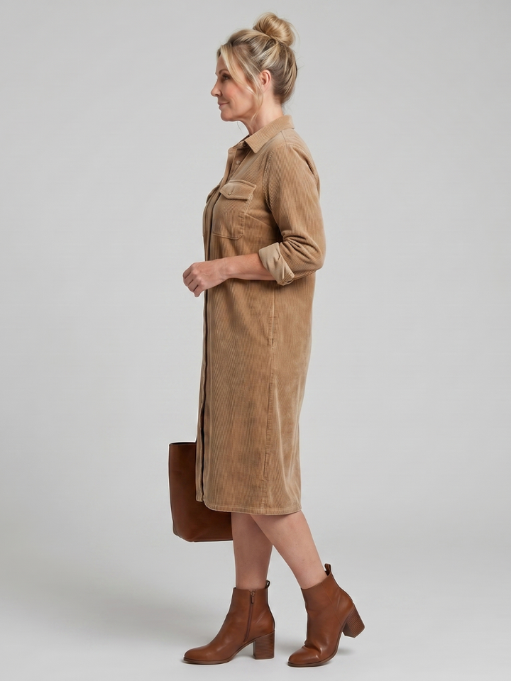 Marlies | Blousejurk in Camel met Ribstructuur