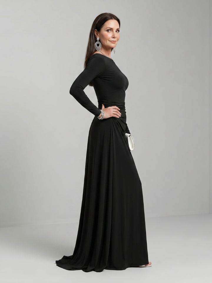Trudy | Zwarte Maxi-jurk met Boothals