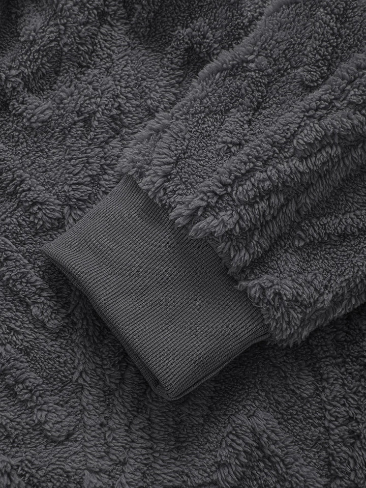 Klaas | Teddyhoodie met geometrisch jacquarddessin en ritssluiting