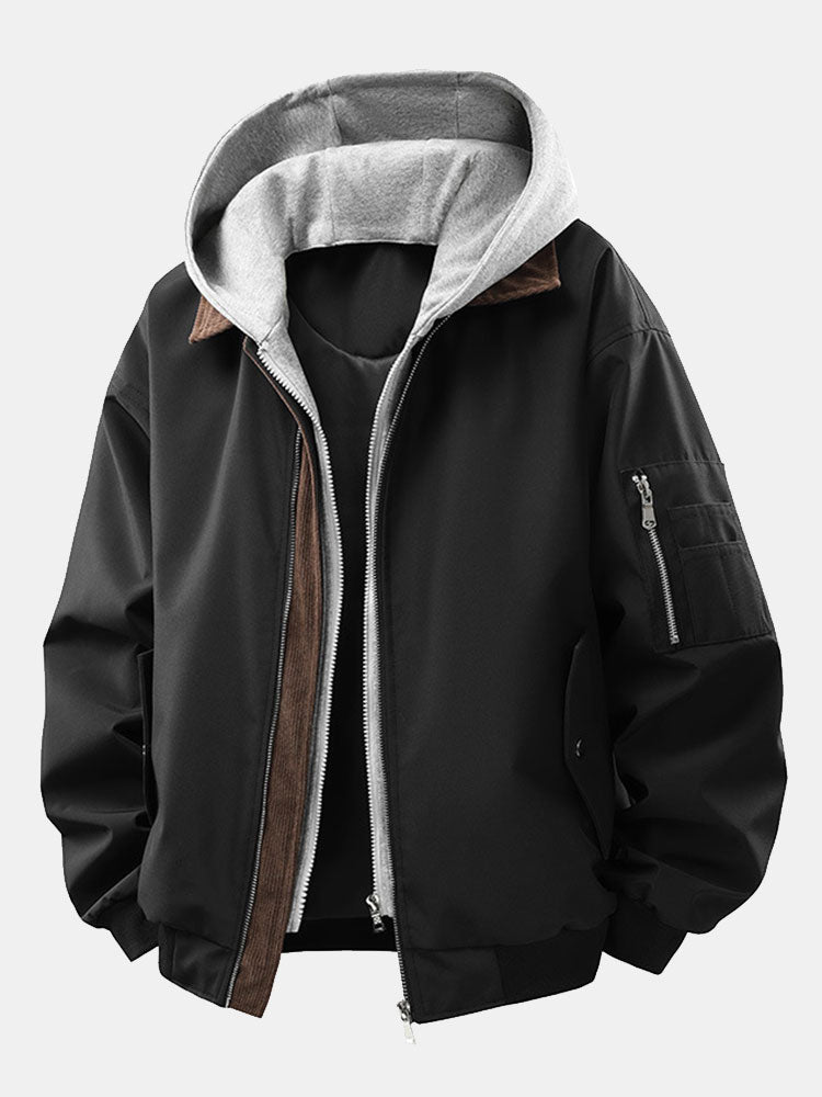 Jaap | Corduroy bomber jack met afneembare capuchon