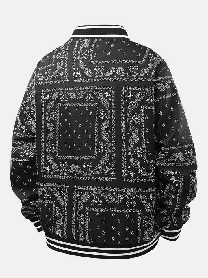 Boaz | Baseball jack met paisleyprint en staande kraag
