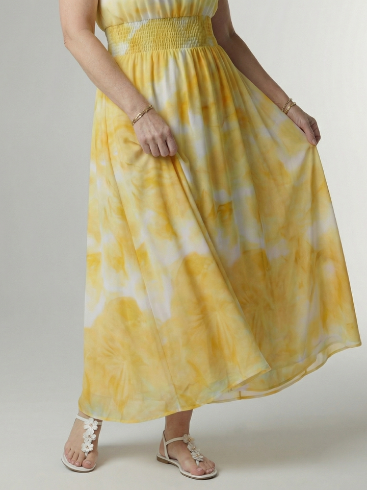 Esther | Maxi-jurk met Batikprint in Geel