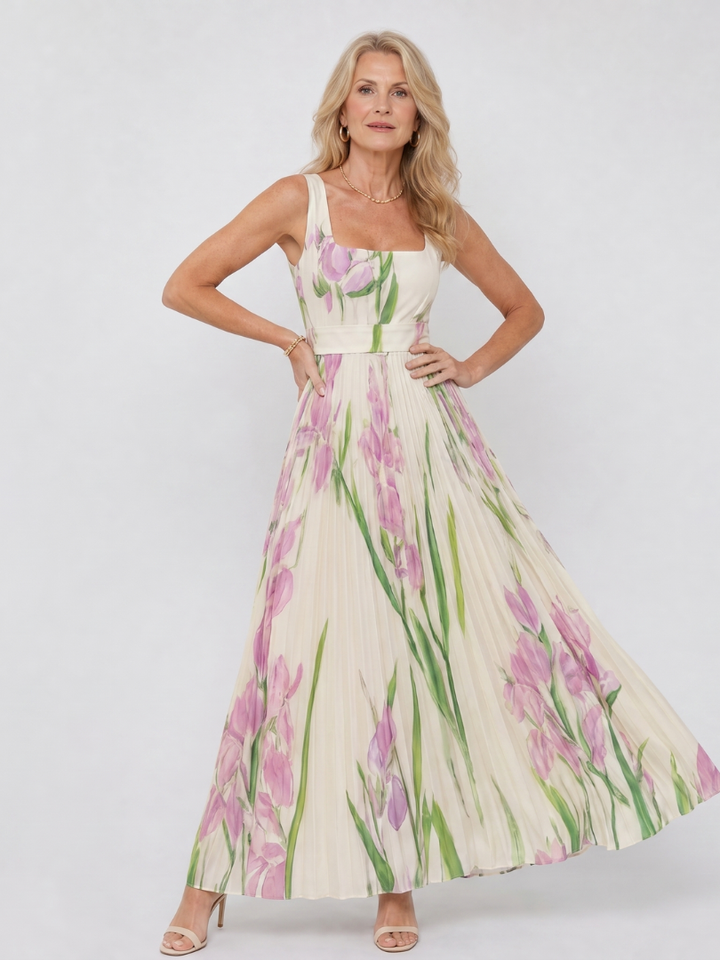 Rita | Plissé-jurk met Tulpenprint