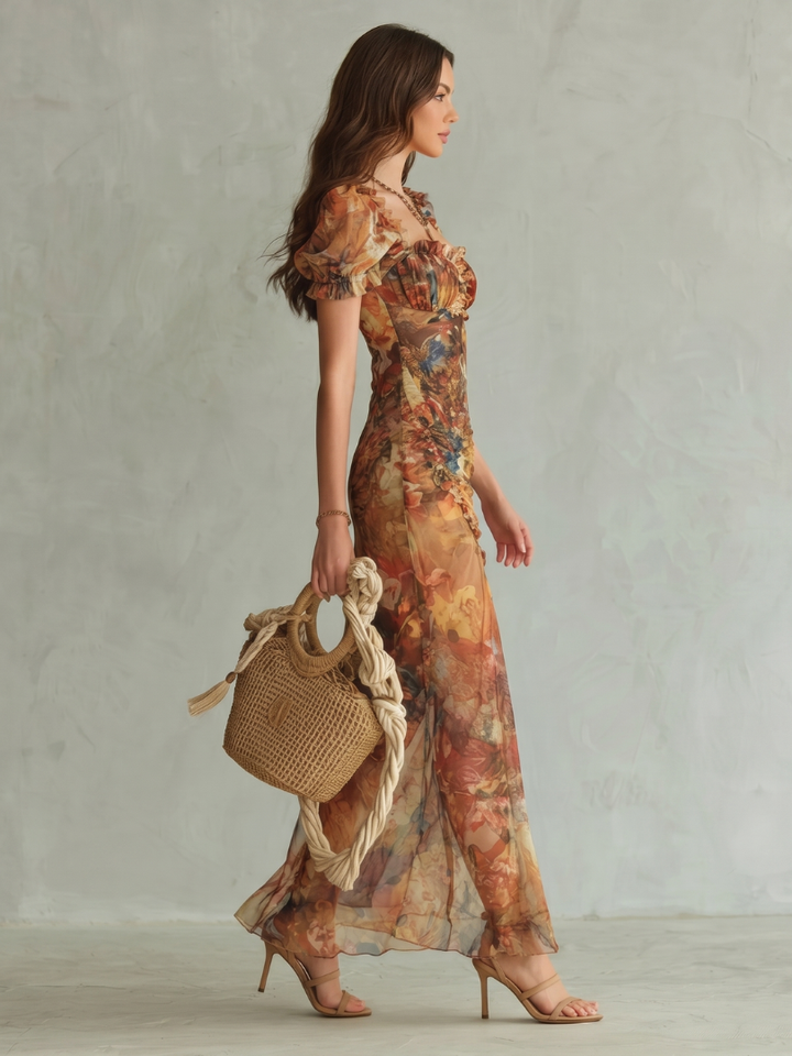 Ingrid | Midi-jurk met Bloemenprint en Split