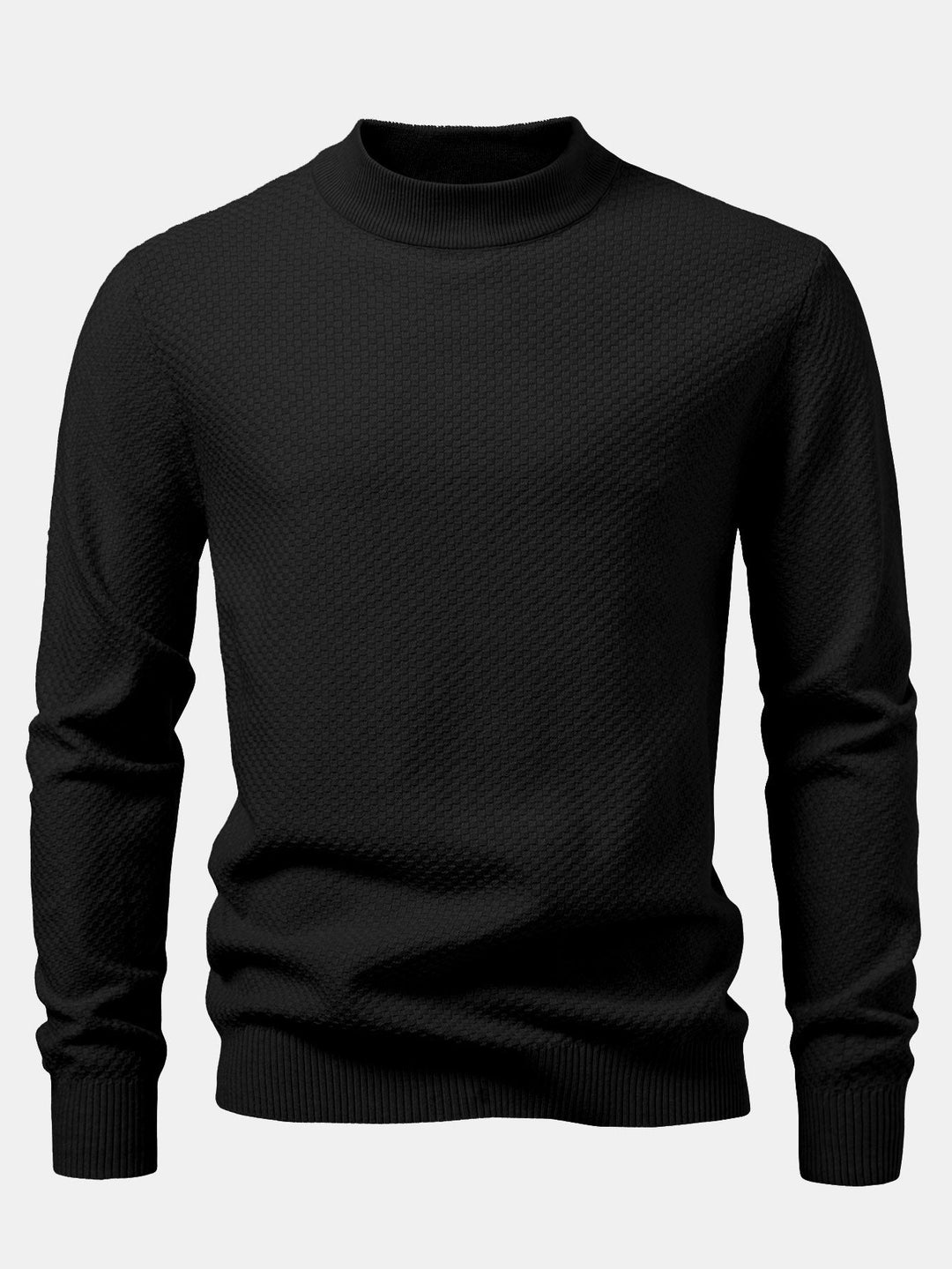 Checkerboard Textured Mock Neck Sweater