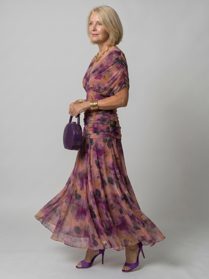 Patricia | Midi-jurk met Bloemenprint in Paars