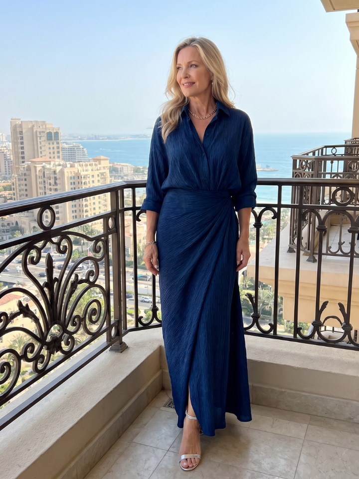 Simone | Maxi-jurk in Jeansblauw met Wikkelrok