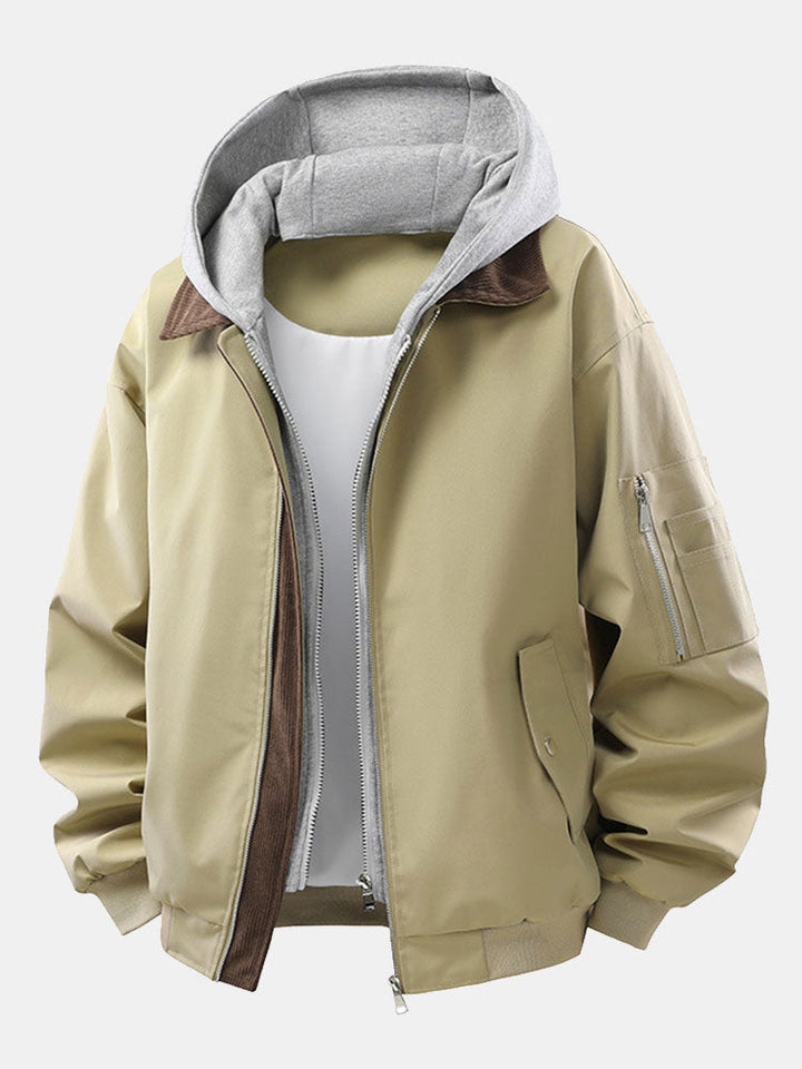 Jaap | Corduroy bomber jack met afneembare capuchon