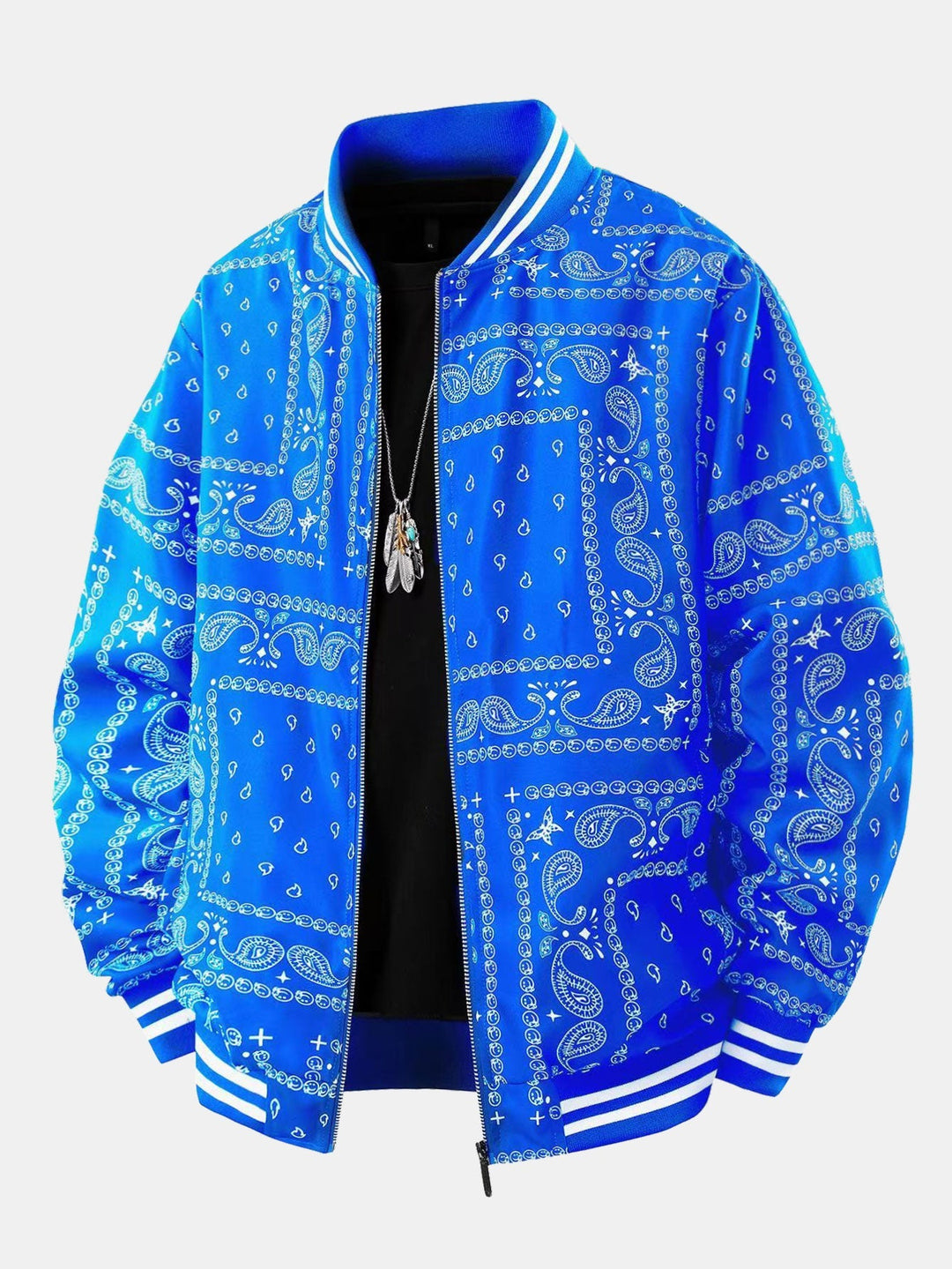 Boaz | Baseball jack met paisleyprint en staande kraag