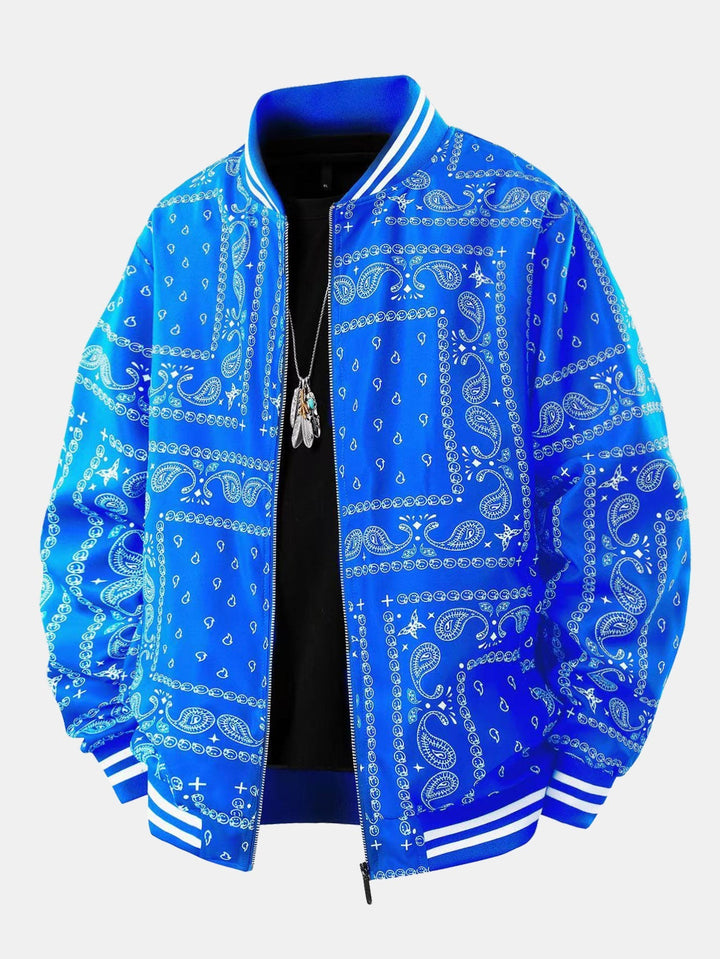 Boaz | Baseball jack met paisleyprint en staande kraag