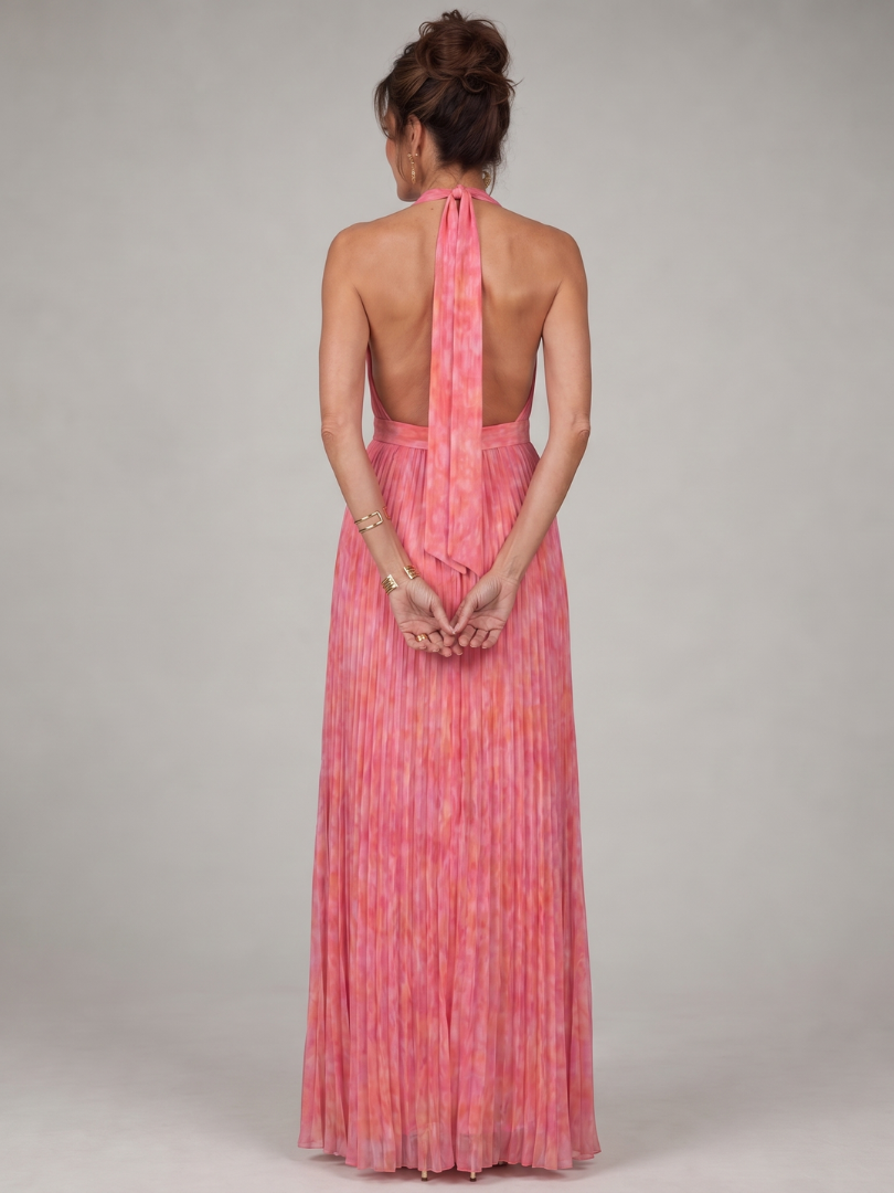 Petra | Plissé Maxi-jurk in Koraal