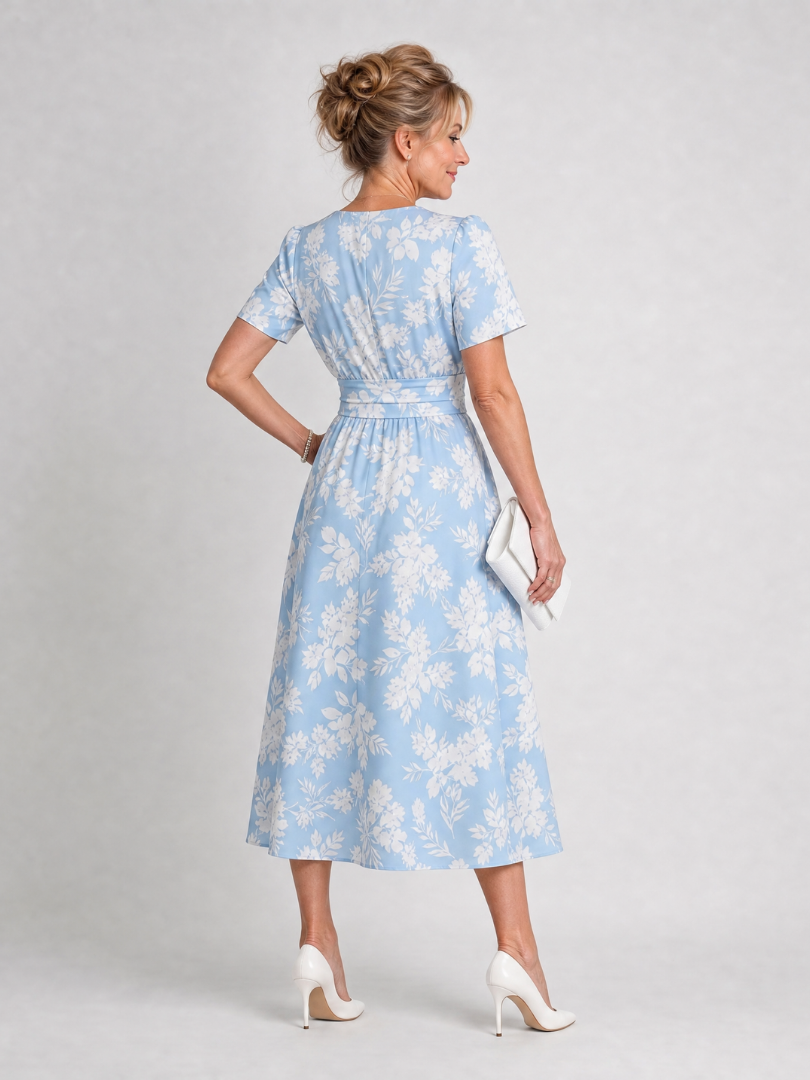Sietske | Midi-jurk met Bloemenprint in Lichtblauw