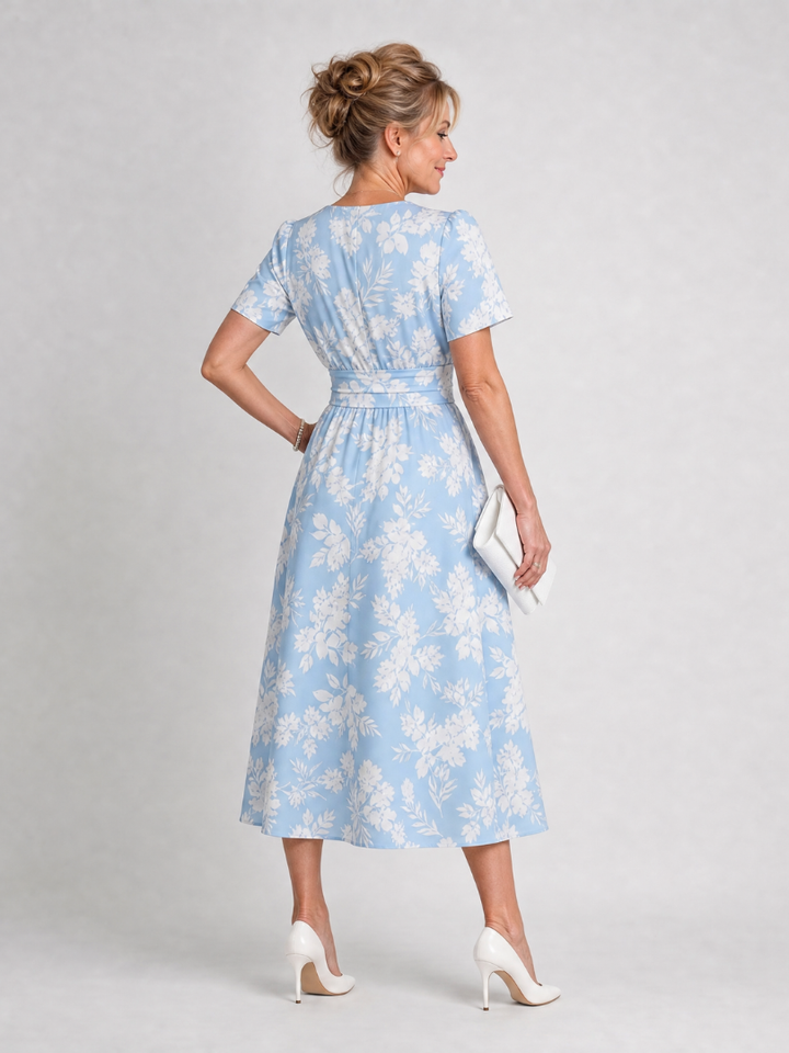 Sietske | Midi-jurk met Bloemenprint in Lichtblauw