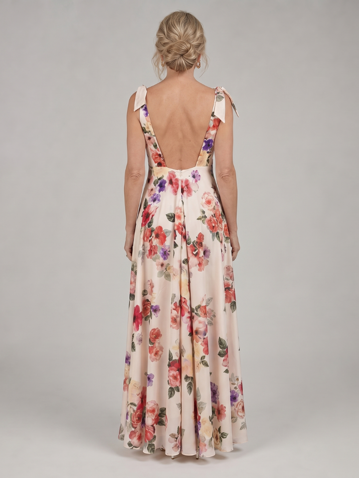Irene | Maxi-jurk met Rozenprint op Crème