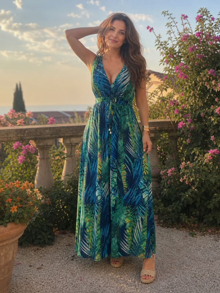 Ada | Maxi-jurk met Bladprint in Groen
