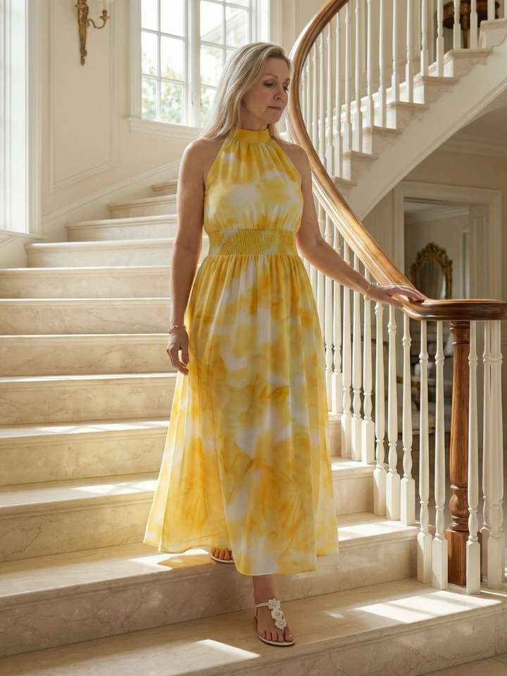 Esther | Maxi-jurk met Batikprint in Geel