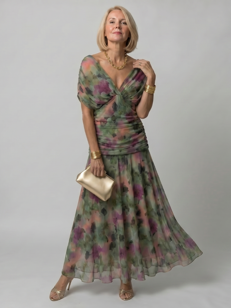 Patricia | Midi-jurk met Bloemenprint in Paars