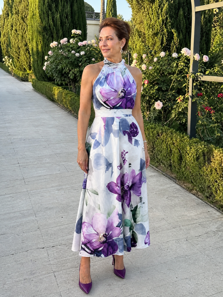 Janny | Midi-jurk met Bloemenprint in Paars