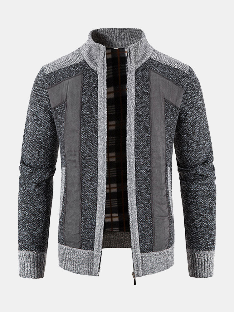 Hein | Trui met rits en patchwork van imitatiesuède