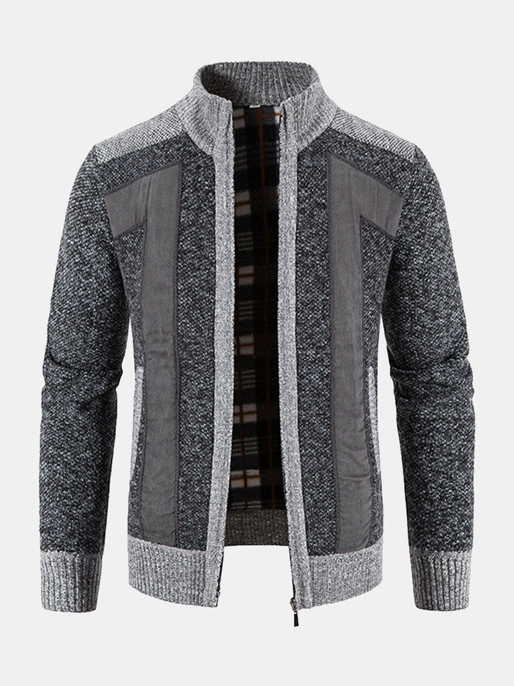 Hein | Trui met rits en patchwork van imitatiesuède