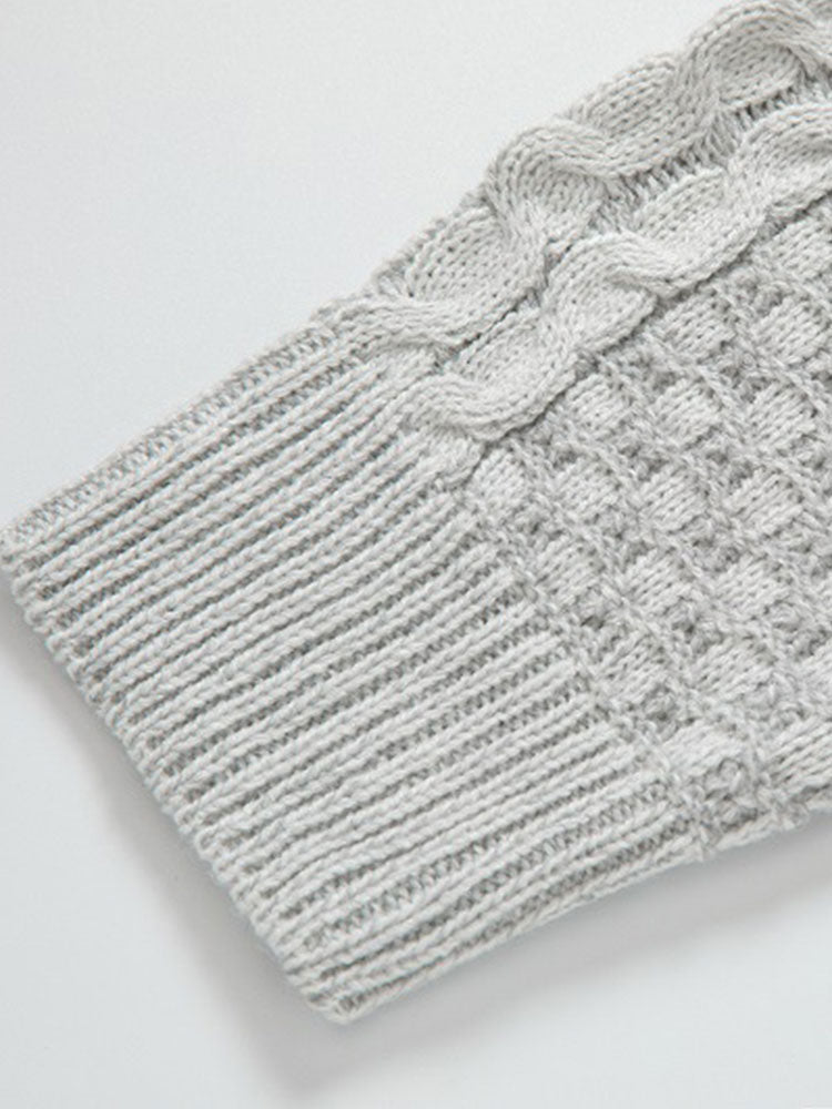 Guus | Gebreide jacquard coltrui met leren gespdetails