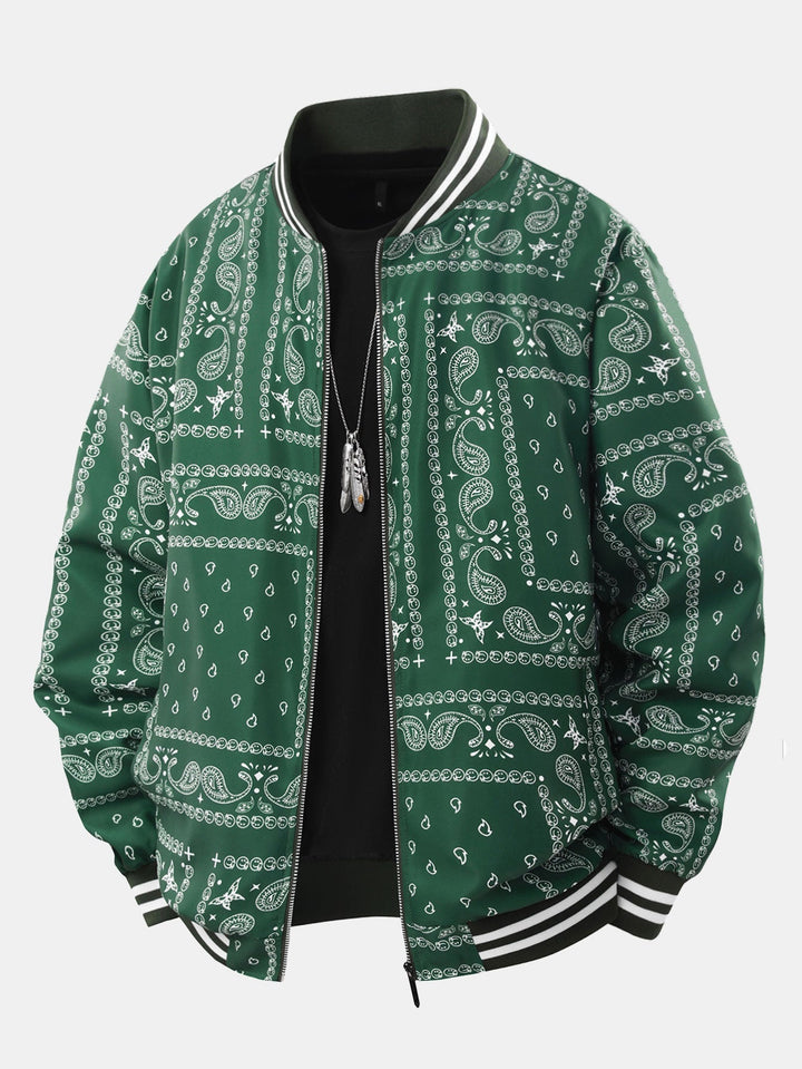 Boaz | Baseball jack met paisleyprint en staande kraag