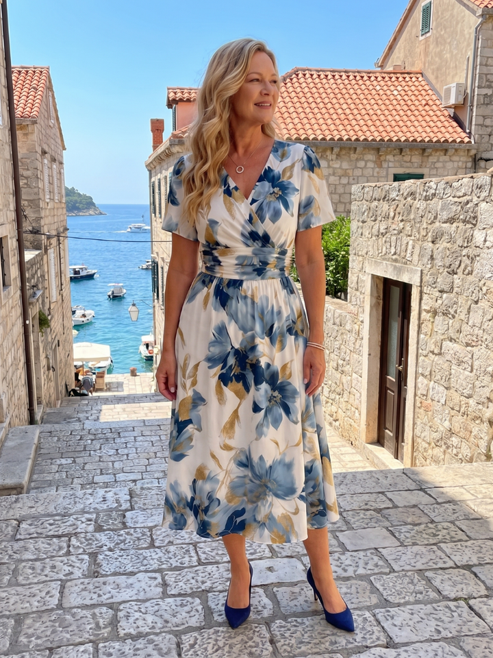 Ans | Midi-jurk met Bloemenprint in Blauw