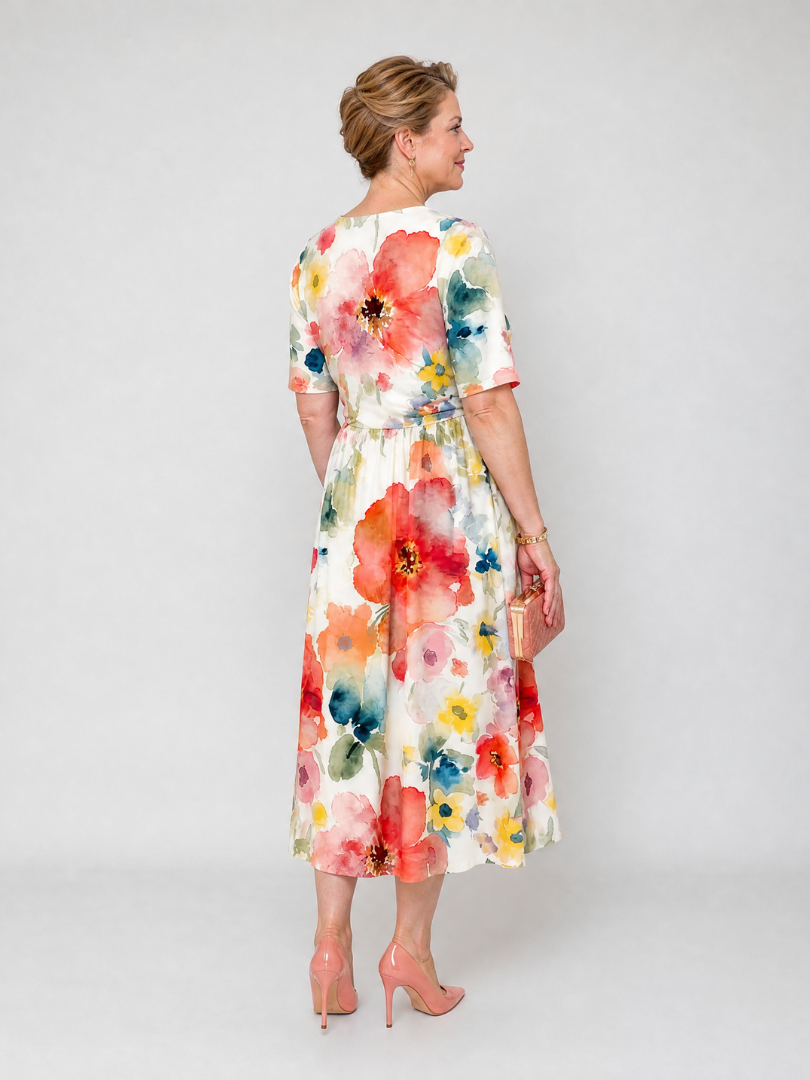Gea | Midi-jurk met Aquarelbloemen