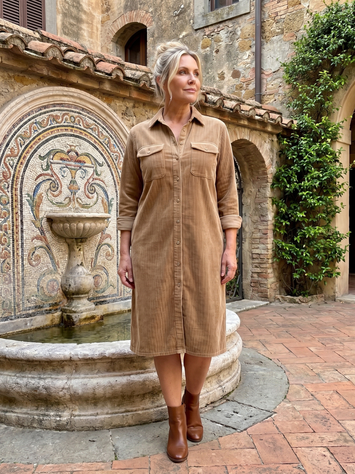 Marlies | Blousejurk in Camel met Ribstructuur